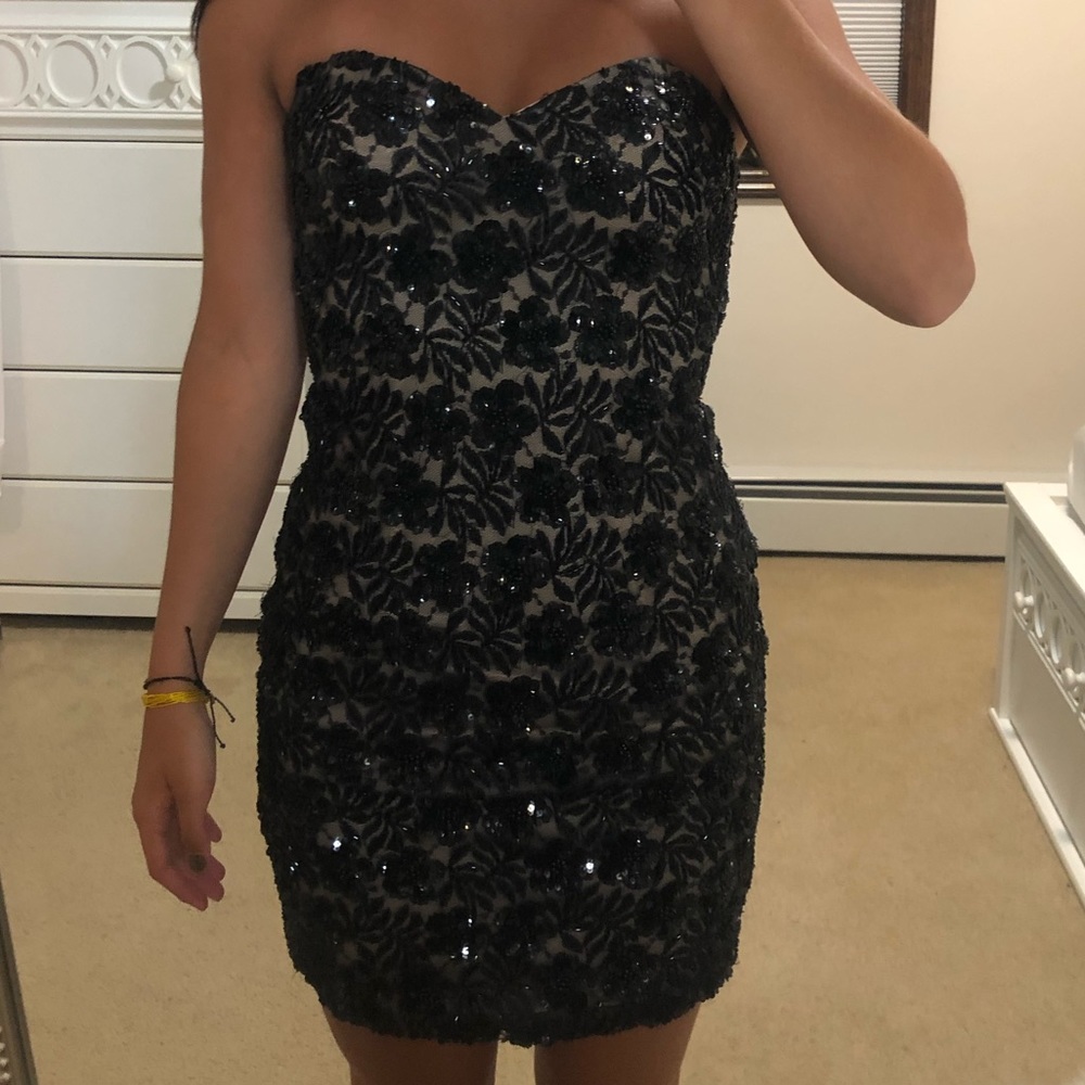 La Femme Strapless Fitted Cocktail Beaded Dress